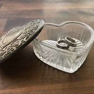 Antique Silver & Glass Heart Jewelry Box